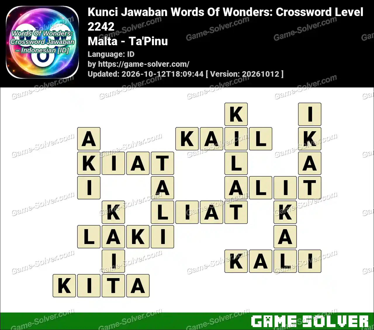 Kunci Jawaban Words Of Wonders: Crossword Level 2242 – Malta – Ta’Pinu